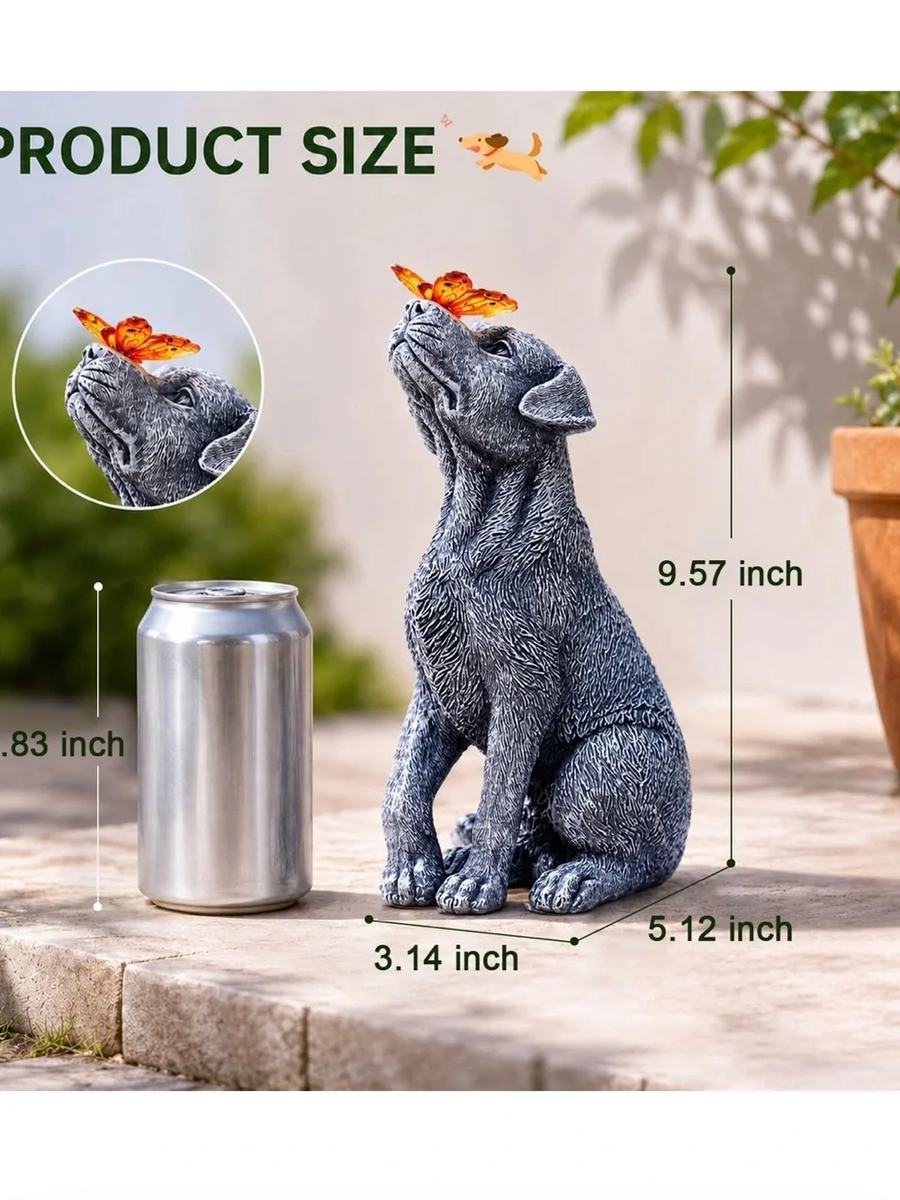 LED Butterfly Garden Statue Dog Pet - Gray